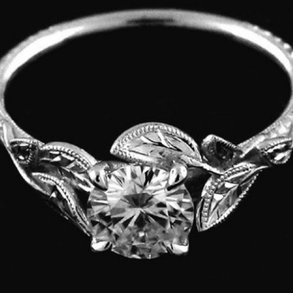 Moissanite & 14k White Gold Leaf Engagement Ring - Picture 3 of 3